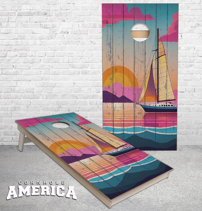 Sailboat Wood art cornhole boards