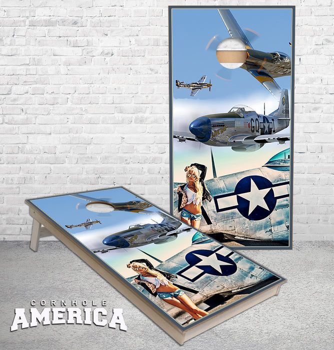 P-51 Mustang Fighter Plane Pin UP Girl cornhole boards