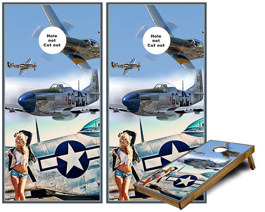 P-51 Mustang Fighter Plane Pin UP Girl cornhole wraps