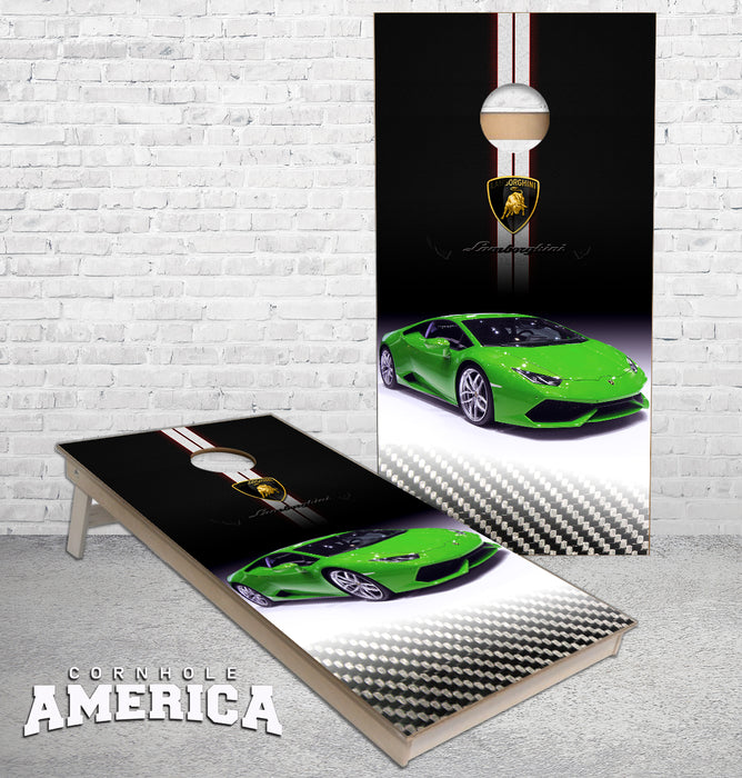 Lime Green Lamborgini Car Cornhole Boards