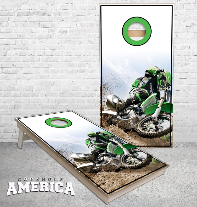 Kawasaki Dirt bike racing cornhole boards