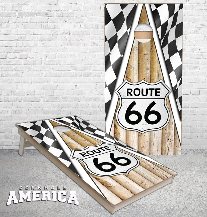 Route 66 Checkered Flag Cornhole Boards