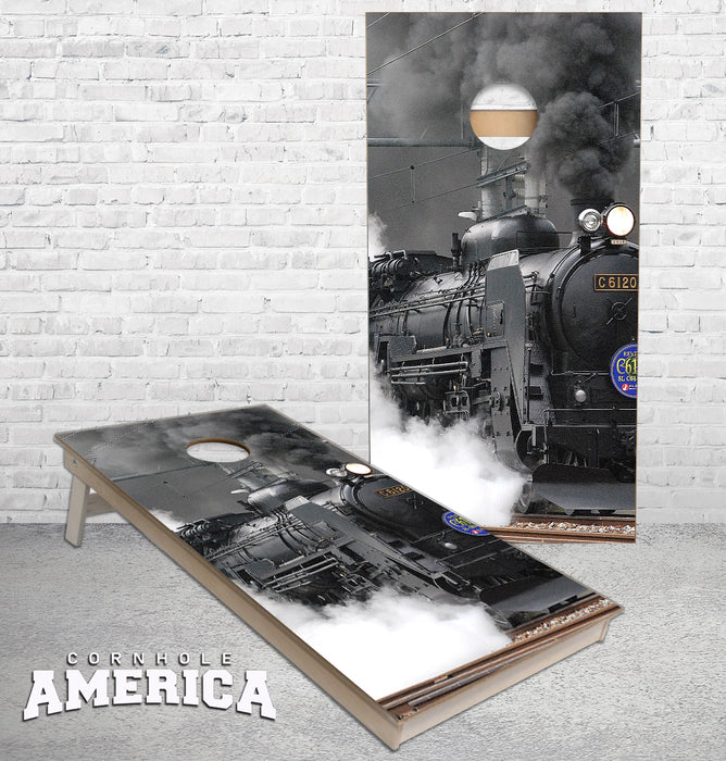 Coal Train locomotive cornhole boards