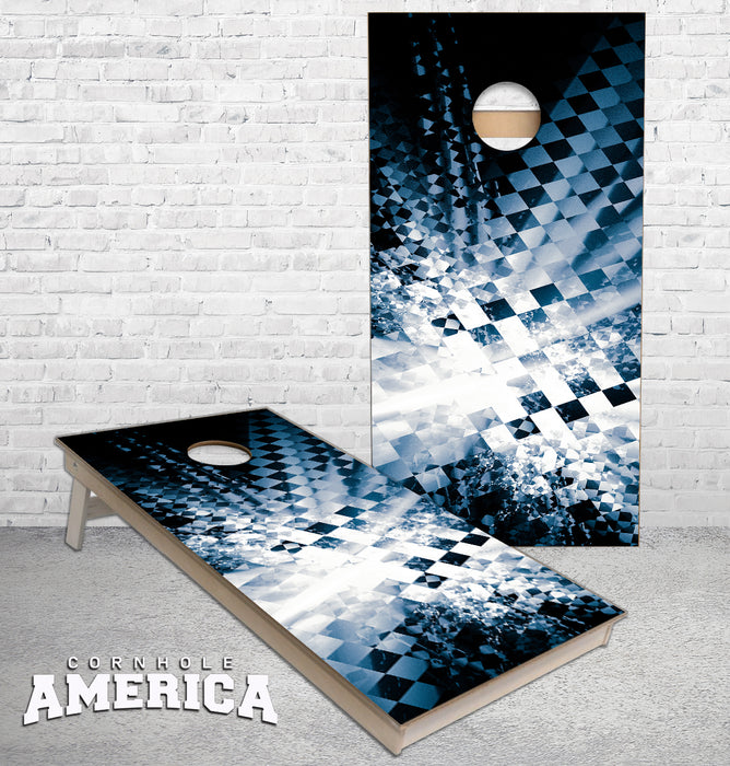 Checkered Flag explosion cornhole boards