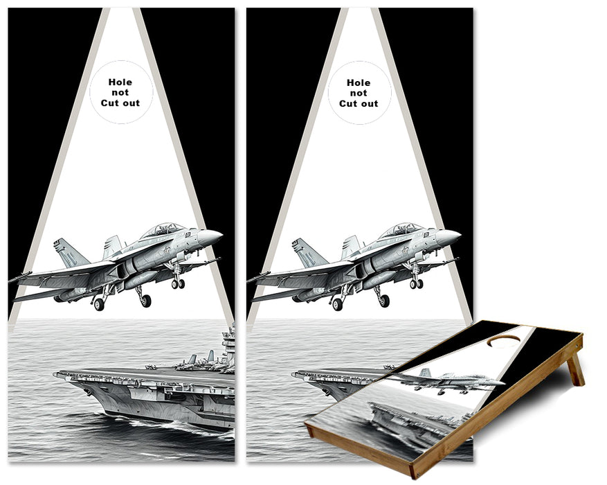 F-18 Fighter jet aircraft carrier triangle theme Cornhole wraps