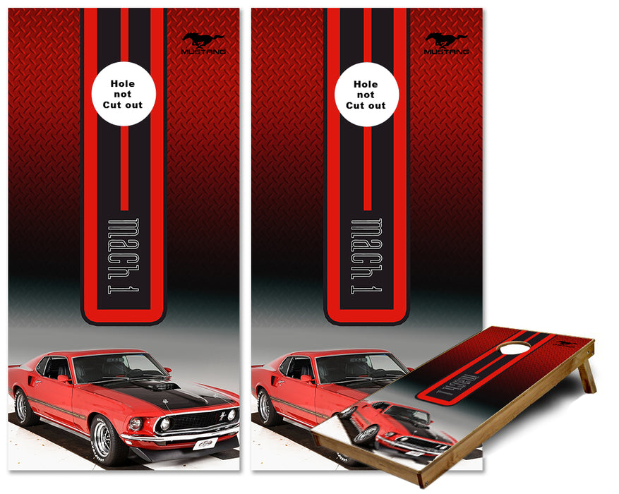 Red Ford Mach 1 custom cornhole wraps