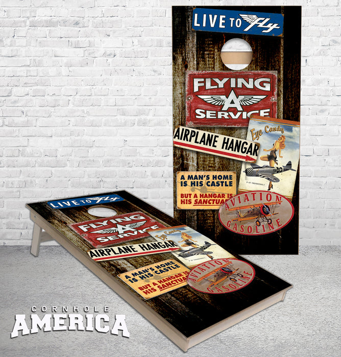 Aviation Hangar Flying Club Cornhole Boards