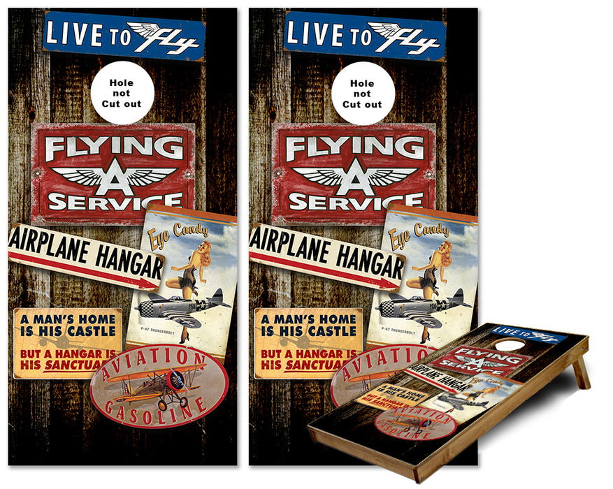 Aviation Hangar Flying Club Cornhole wraps