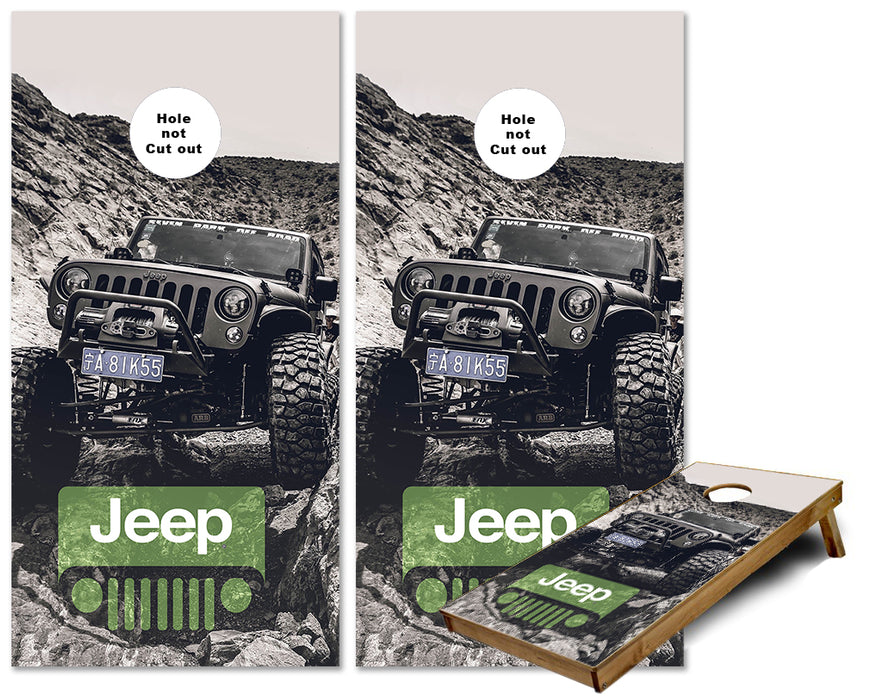 Jeep on a Rocky Mountain Road Cornhole wraps