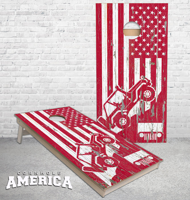 Jeep Mountain Climb USA FLAG America cornhole boards