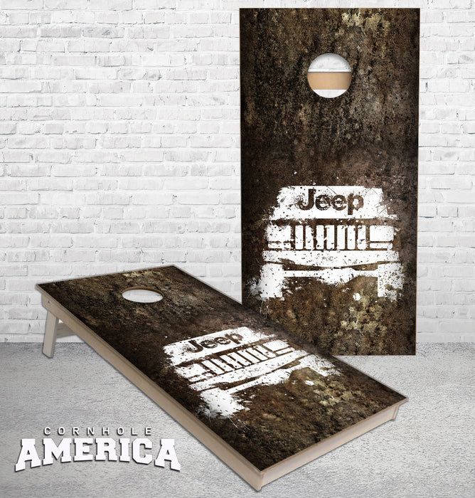 Jeep White splatter paint cornhole boards