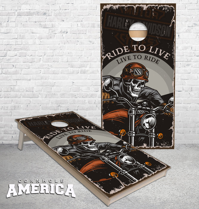 Ride to Live, Live to Ride cornhole boards