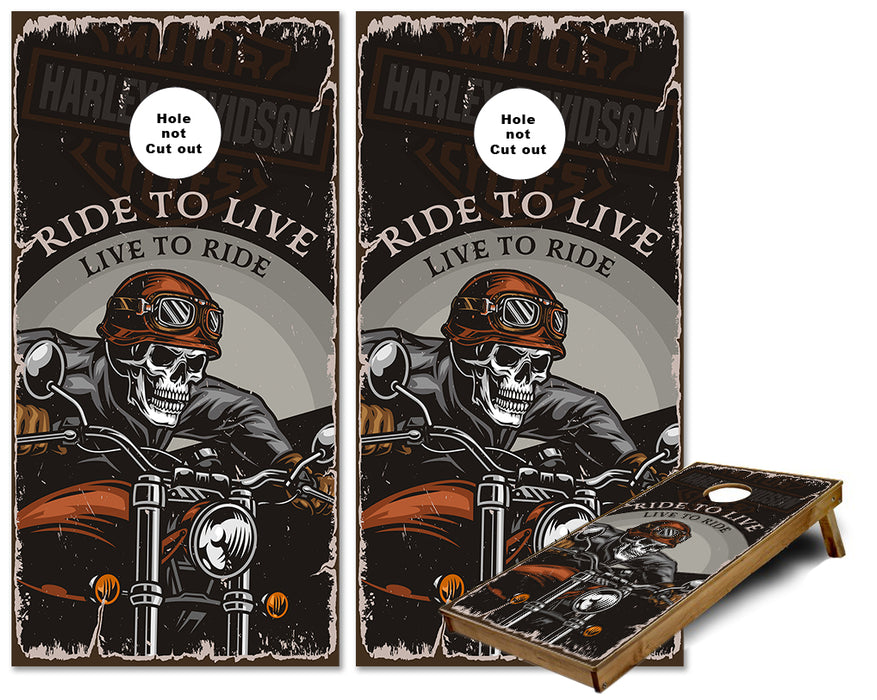 Ride to Live, Live to Ride cornhole wraps