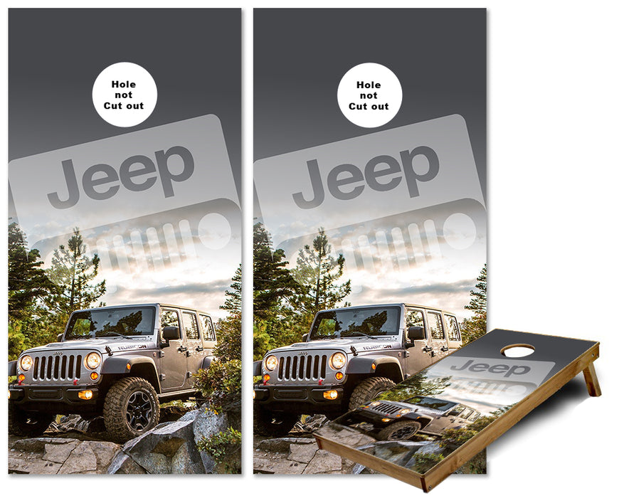 Silver Jeep cornhole wraps