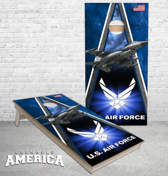 US Air force F-16 Falcon Triangle theme cornhole boards