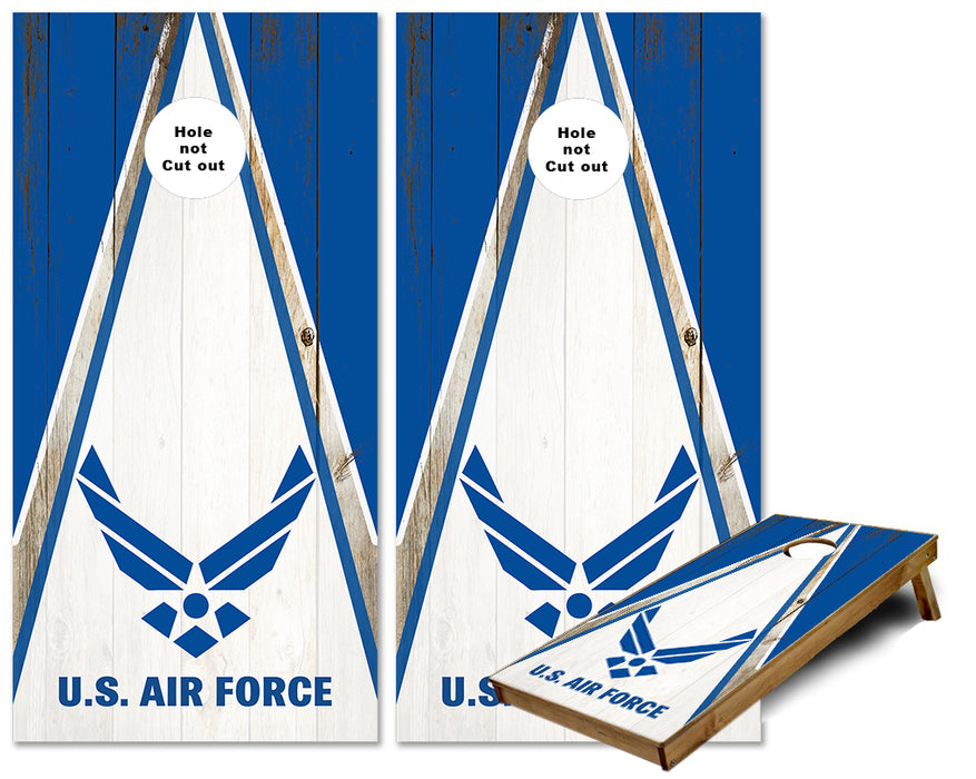 US Air Force Logo on Triangle theme cornhole wraps