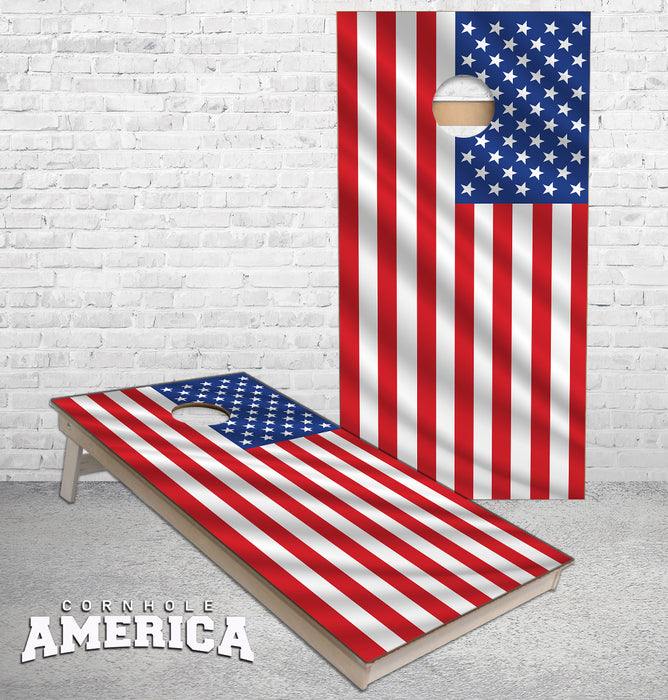 American Flag Waving cornhole boards