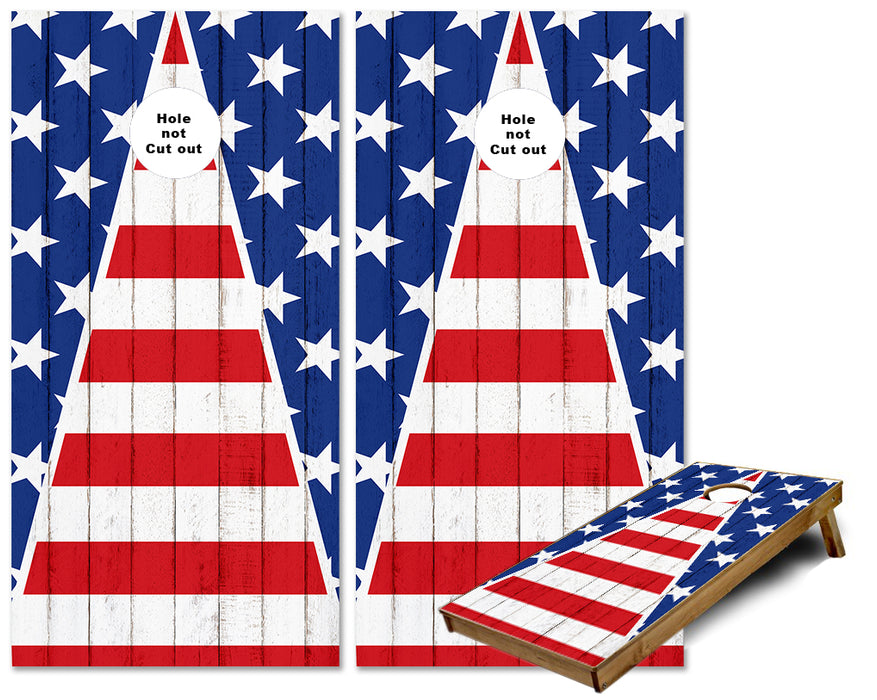 American flag weathered triangle stars and stripes cornhole wraps