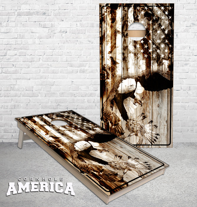 American Eagle Rustic Stars and Stripes cornhole boards