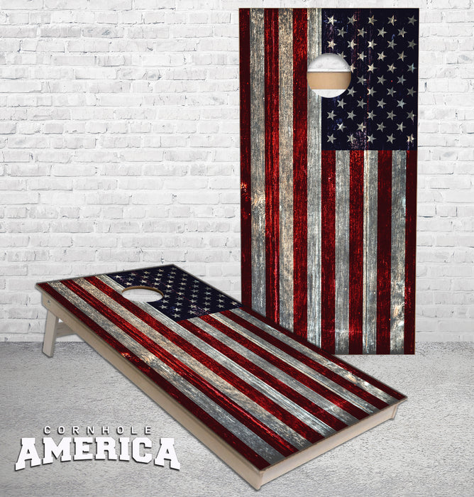 Weathered United States Flag Cornhole Boards