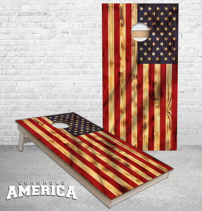 USA Rustic Burnt Flag Cornhole Boards