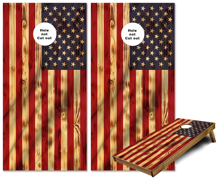 Burnt wood United States of America US Flag cornhole wraps