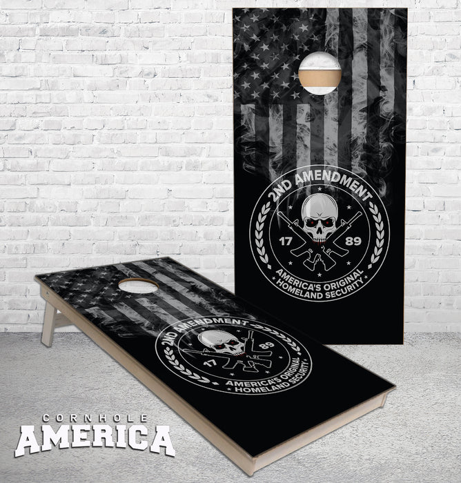 2nd Amendment US Flag skull black and white Cornhole Boards