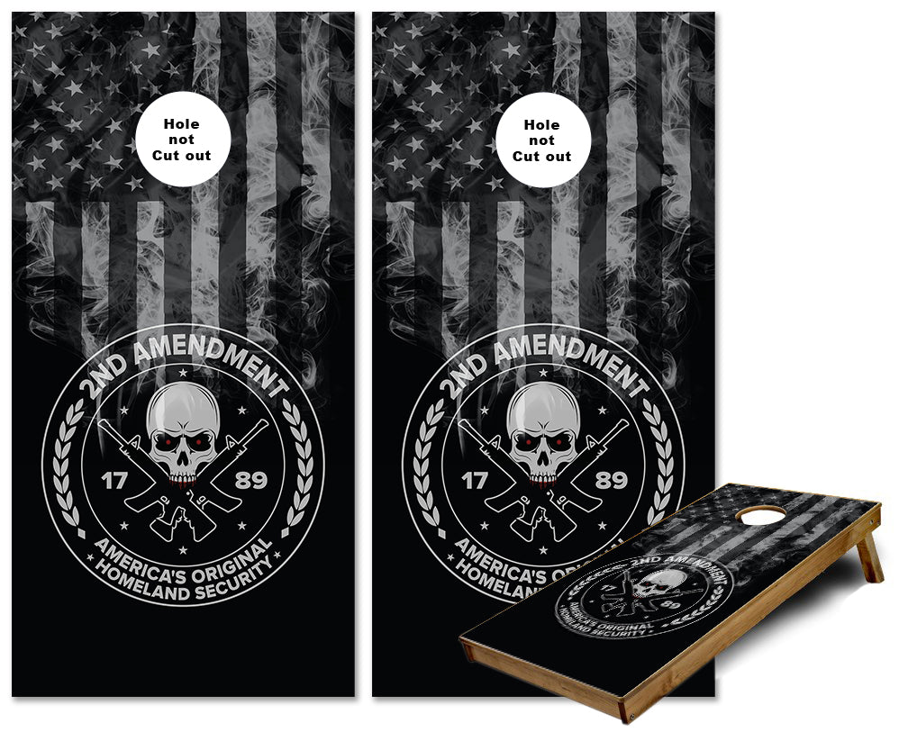 2nd Amendment Logo Black And White Smokey Us Flag Cornhole Wraps 