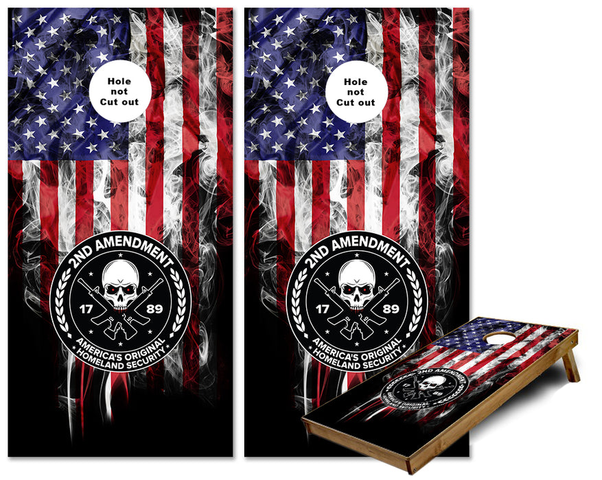 2nd Amendment Smokey US Flag cornhole wraps