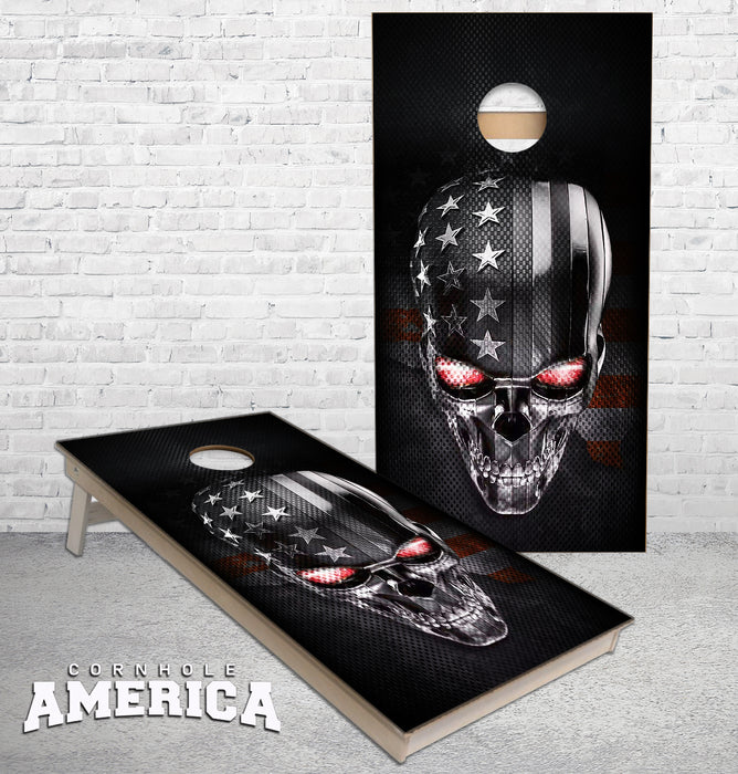 3d Skull US American flag grunge cornhole boards