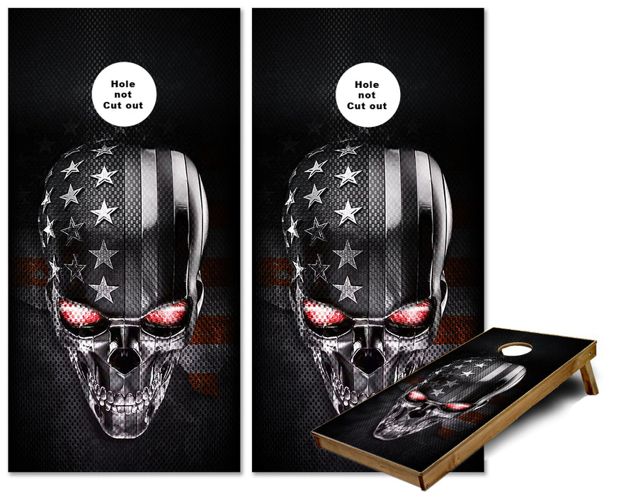 3D Skull US American Flag Grunge cornhole wraps