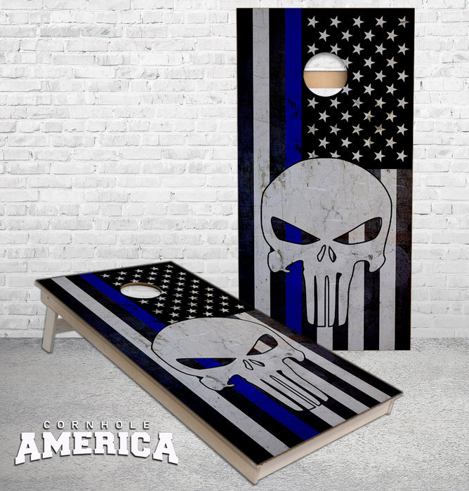 Punisher Blue Line Flag Cornhole boards