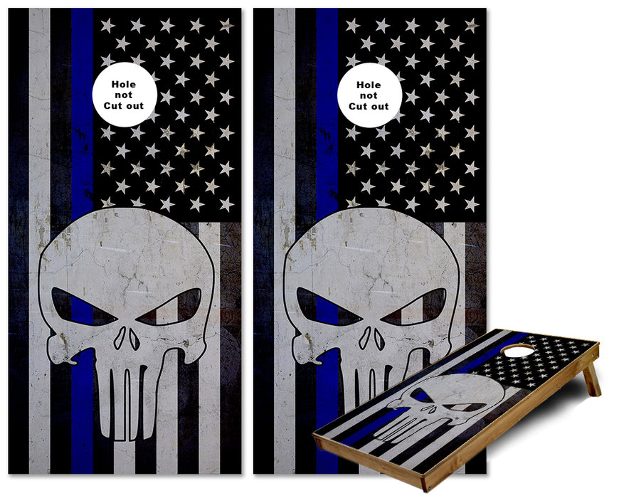 Punisher Blue Line US Flag cornhole wraps