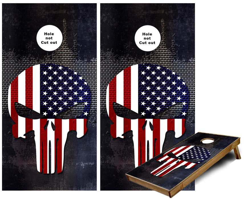 Punisher Red White and Blue US Flag on Steel cornhole wraps