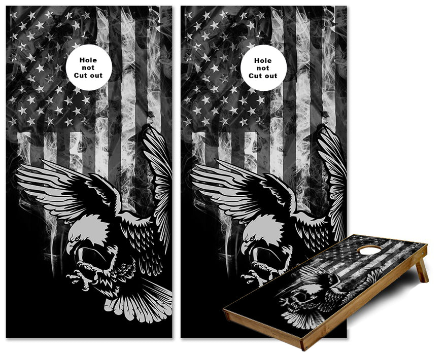 Smokey United States Flag with Bald Eagle cornhole wraps