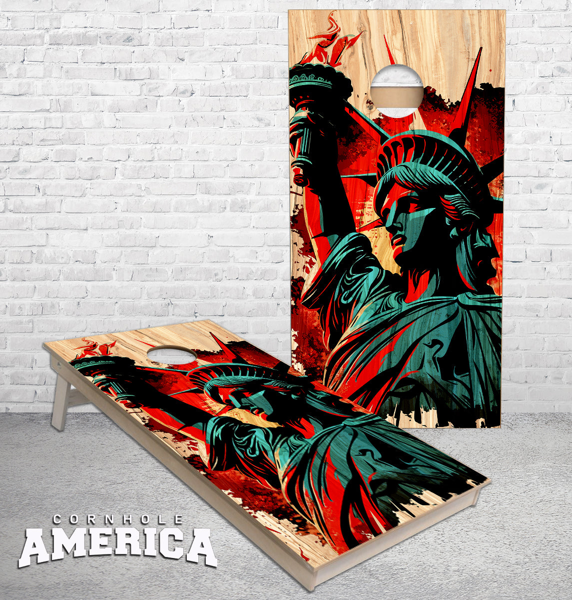 Statue Of Liberty Art On Wood Cornhole Boards — Cornhole America