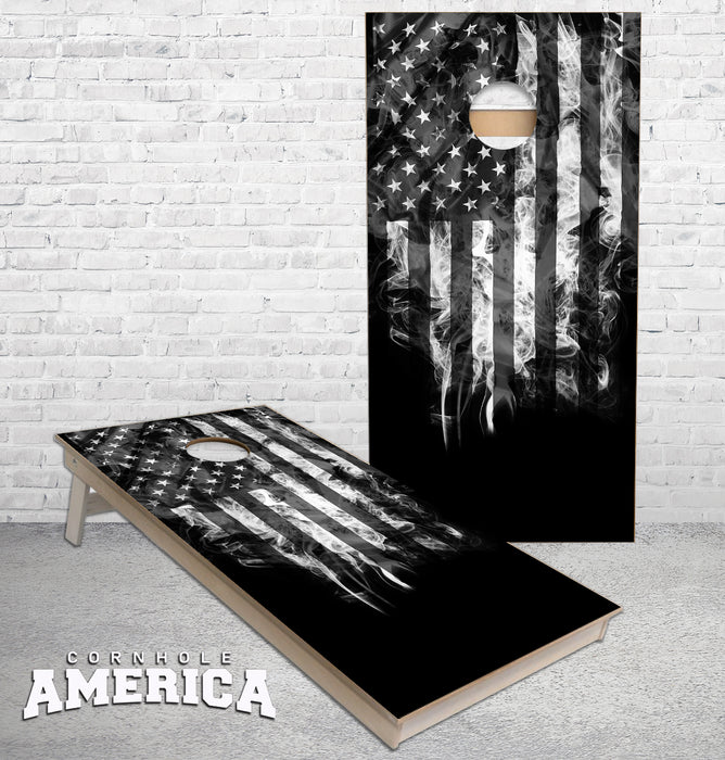 Smokey Grey American Flag cornhole boards