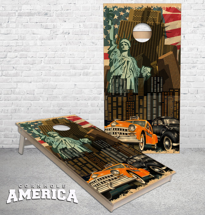 New York City Statue of Liberty Cab America theme cornhole boards