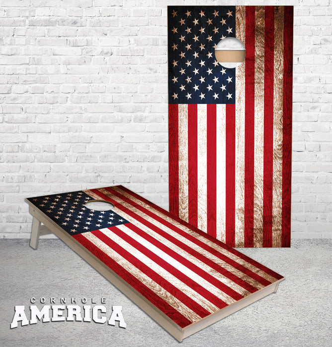 Weathered White Painted rustic wood American Flag cornhole boards