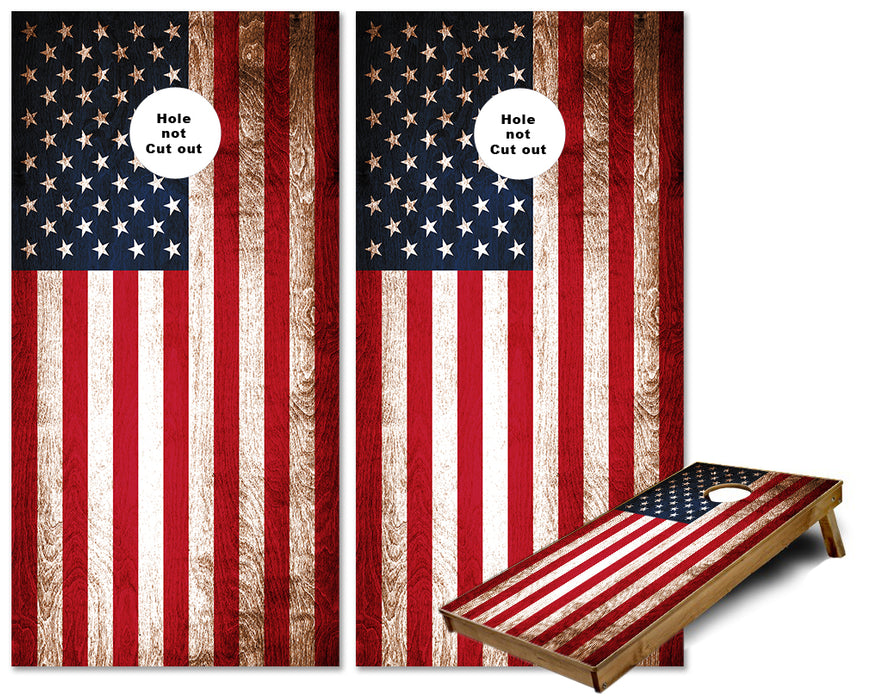 American Flag Weathered White Paint on Rustic Wood cornhole wraps