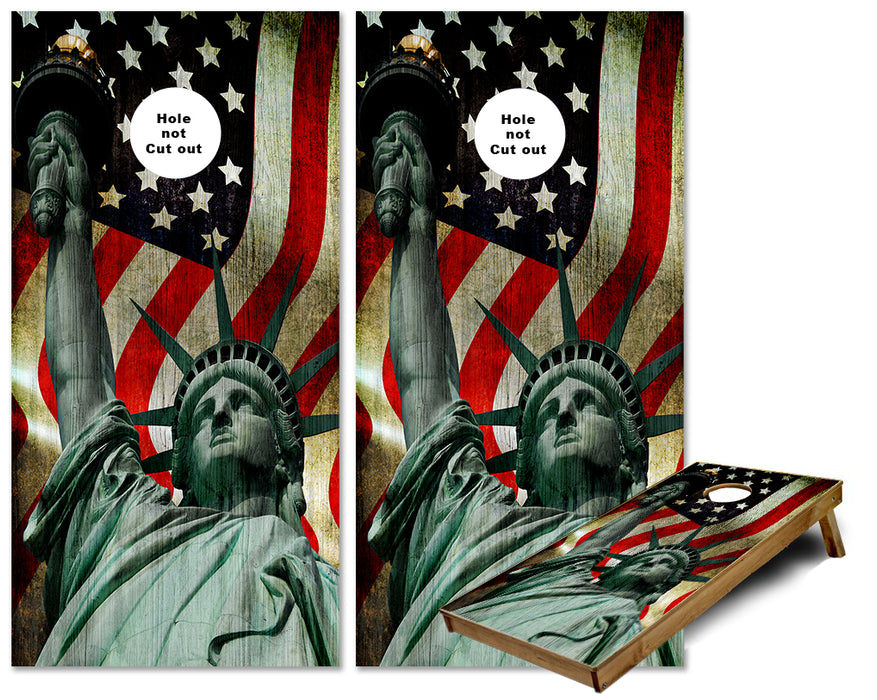 Statue of Liberty US Flag cornhole wraps