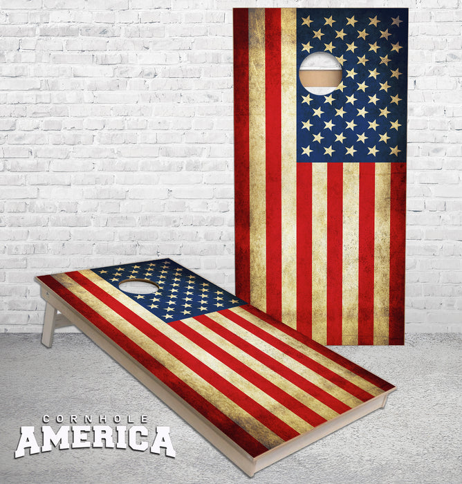 United States Flag with Grunge Background cornhole boards