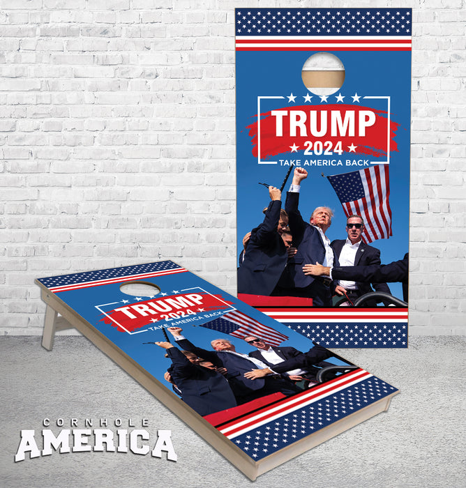 Trump Shooting iconic photo cornhole boards