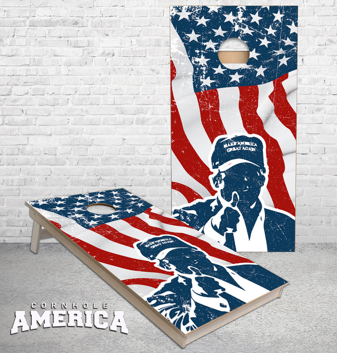 Trump Thumbs up American Flag MAGA Hat cornhole boards