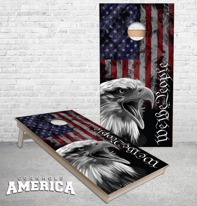 We the People Bald Eagle Smokey American Flag cornhole boards