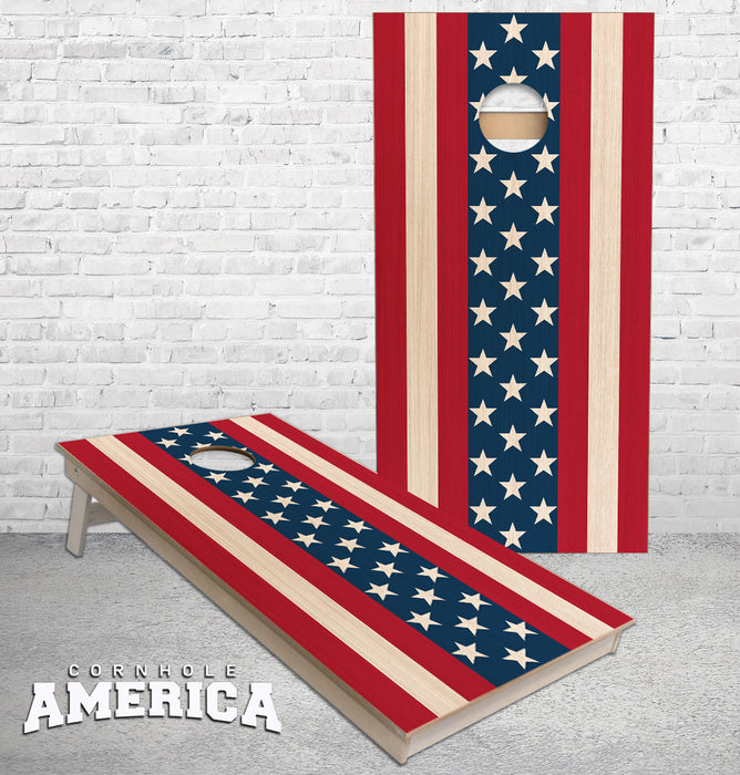 Cornhole America Stars and Stripes on Natural wood Cornhole Boards