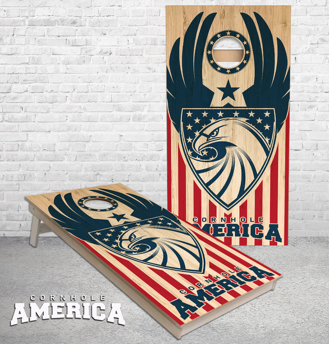 Cornhole America Eagle Stars and Stripes themed cornhole boards