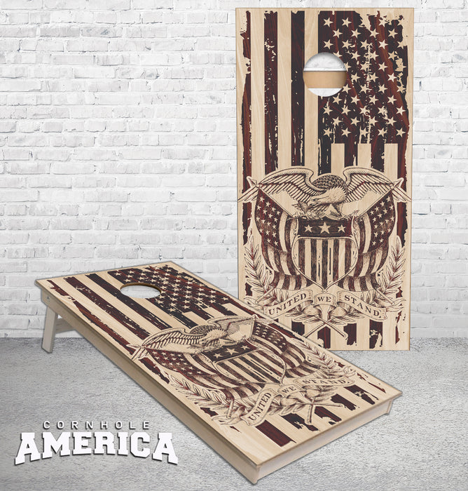 United We Stand American Flag wood cornhole boards