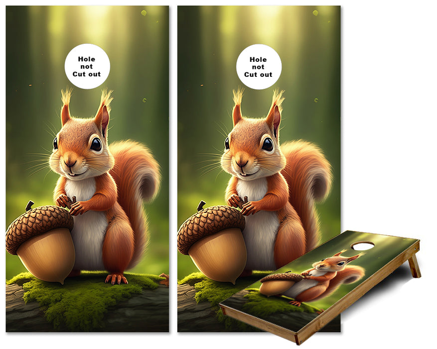 Funny Squirrel with giant acorn nut ccornhole wraps