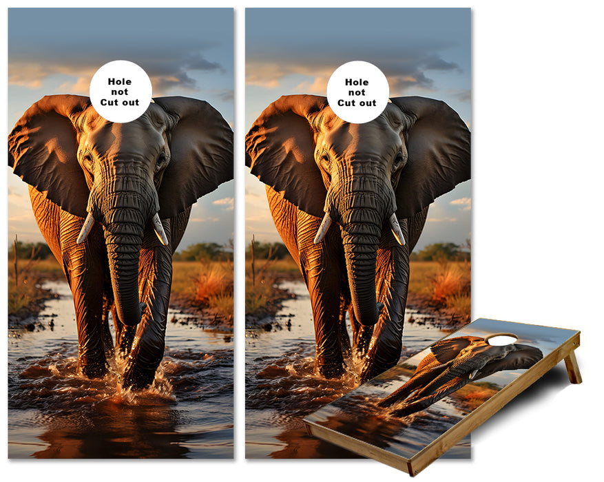 Elephant walking in the water cornhole wraps